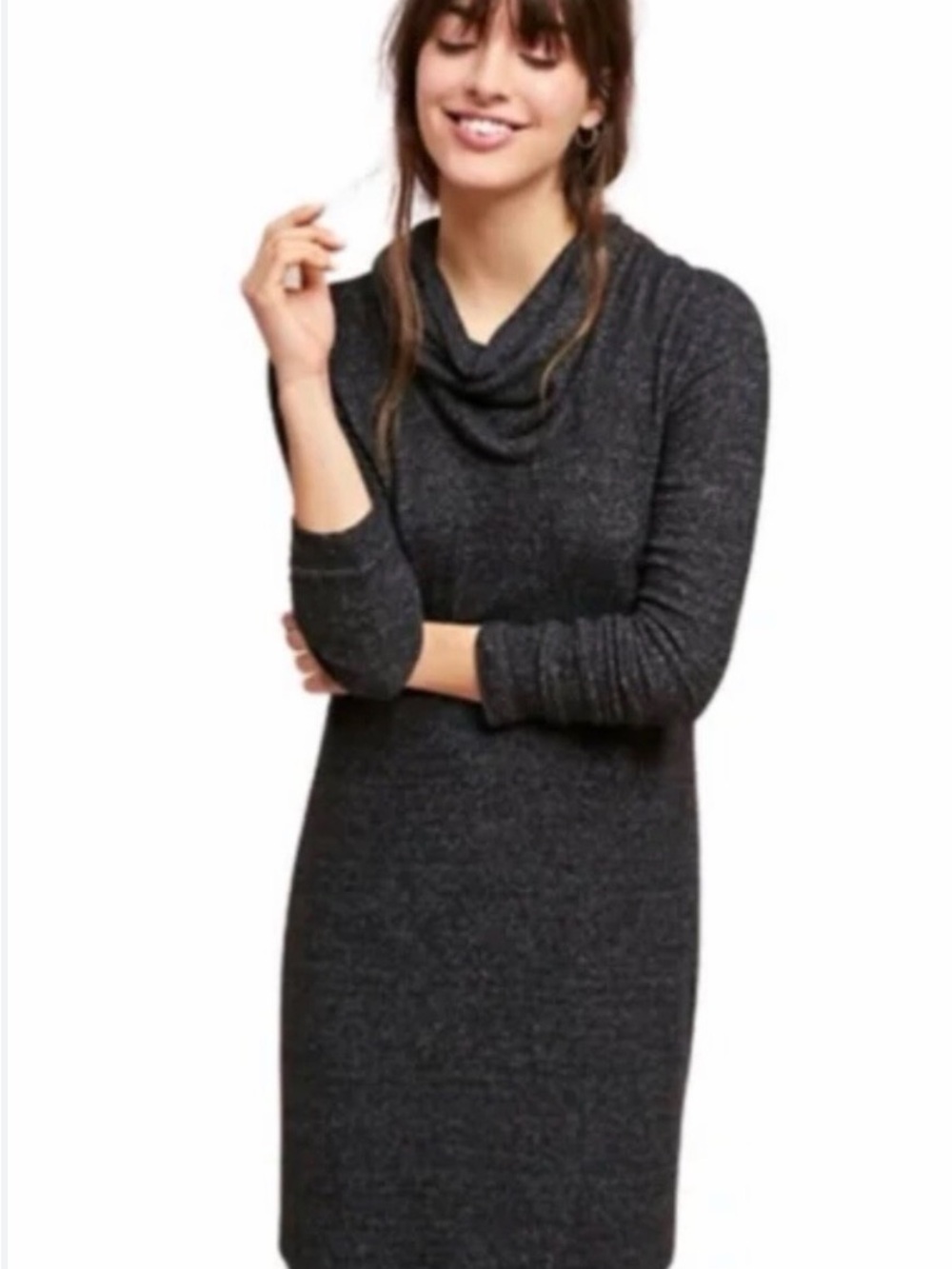 Anthropologie Saturday/Sunday Cowl Neck Knit Midi Dress M Charcoal Fall Layer